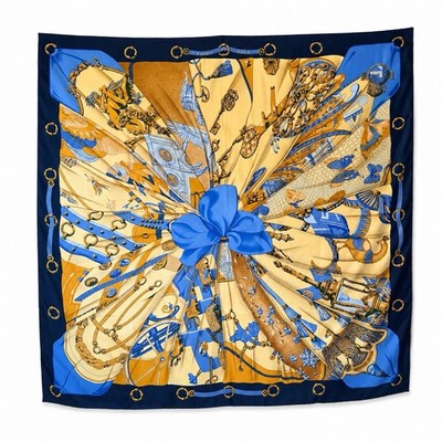 Hermès Soleil de Soie Silk Scarf 90cm Carré Hand Rolled Made in France Blue