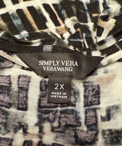 Simply Vera Vera Wang Plus Sz 2X Pink Black Abstract V-Neck L/S Pullover Top EUC - Picture 8 of 11