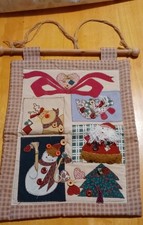 Vintage 1980s Quilted Christmas Wall Hanging Angel Reindeer 12x15