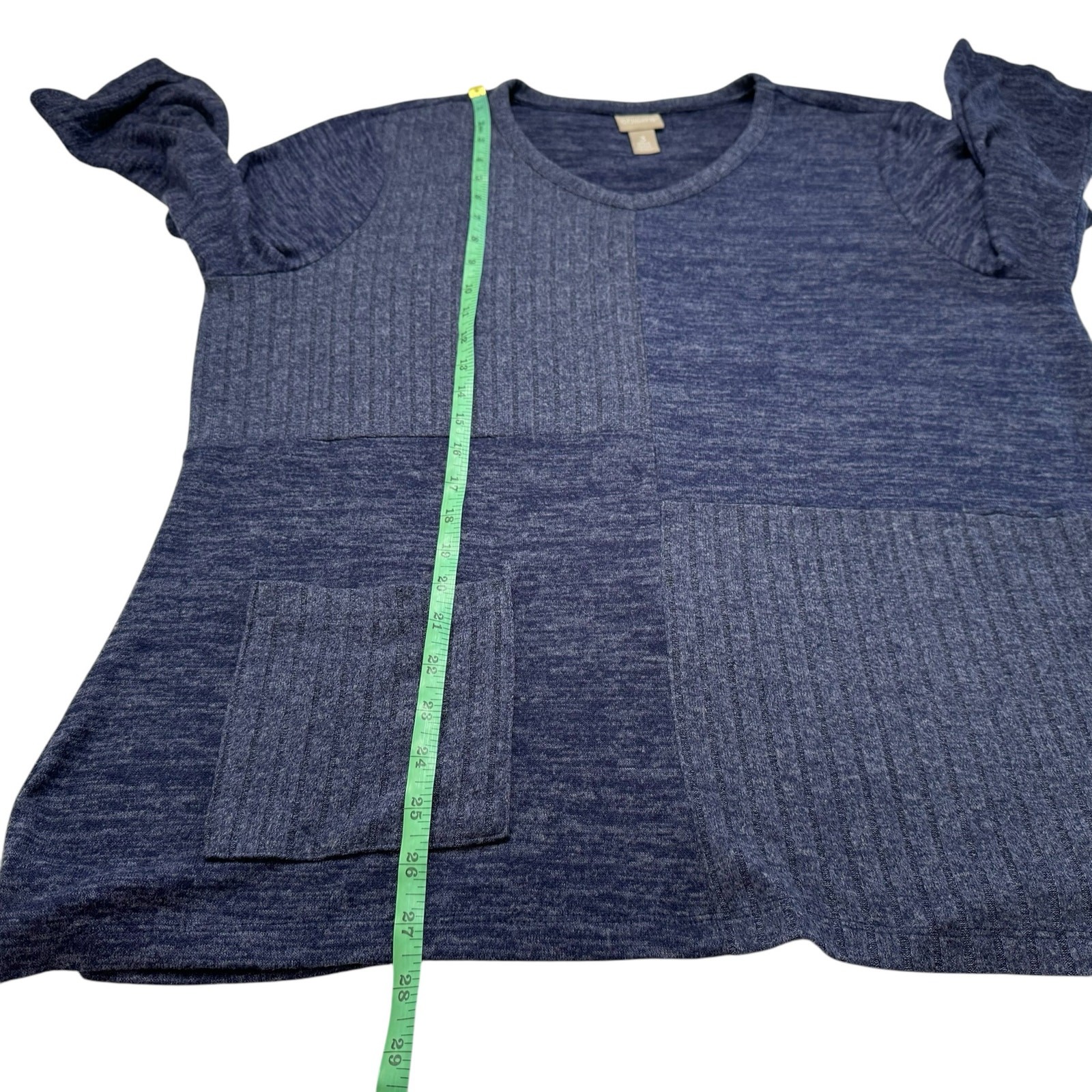 CHICOS Denim Blue Patchwork Knit Pullover Sweater… - image 9