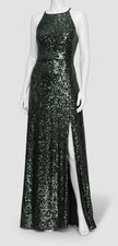 Alex Evenings Women's Green Halter Neck Sleeveless Sequined Gown Dress Sz 12