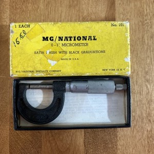 MG/National 0-1” Micrometer Satin Finish Black Graduations No. 101 Made In USA