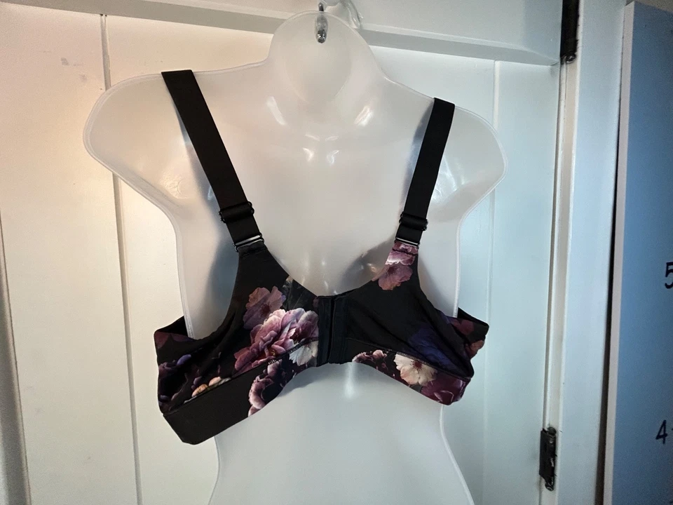 Cacique Black Pink Floral Print Smooth Boost Plunge Bra Padded Underwire Sz 38DD - Image 4 of 4