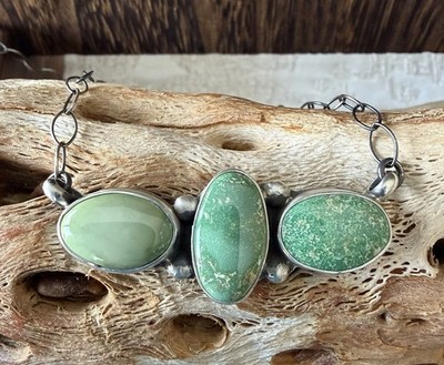 Sterling Silver Native American Navajo Myra Benally Emerald Valley Necklace