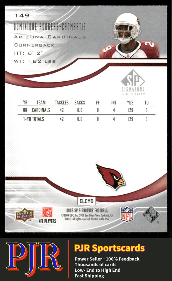 Dominique Rodgers-Cromartie 2009 SP Signature #149 Arizona Cardinals - Image 2 of 2