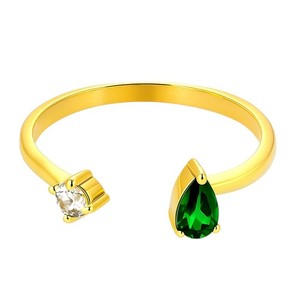 Authentic 18K Gold Plated Dual Gem Ring – Pear + Round Cut Modern Stacking Band TGR1066