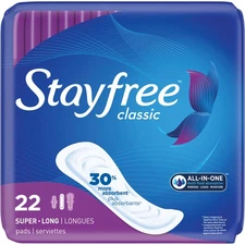 (2 pack) Stayfree Classic Pads Super Long without Wings, Unscented, 22 Ct