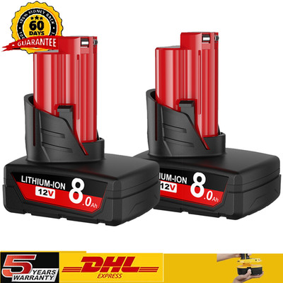 2Pack 8.0Ah Battery For Milwaukee for M12 LITHIUM Extended Capacity 48-11-2460