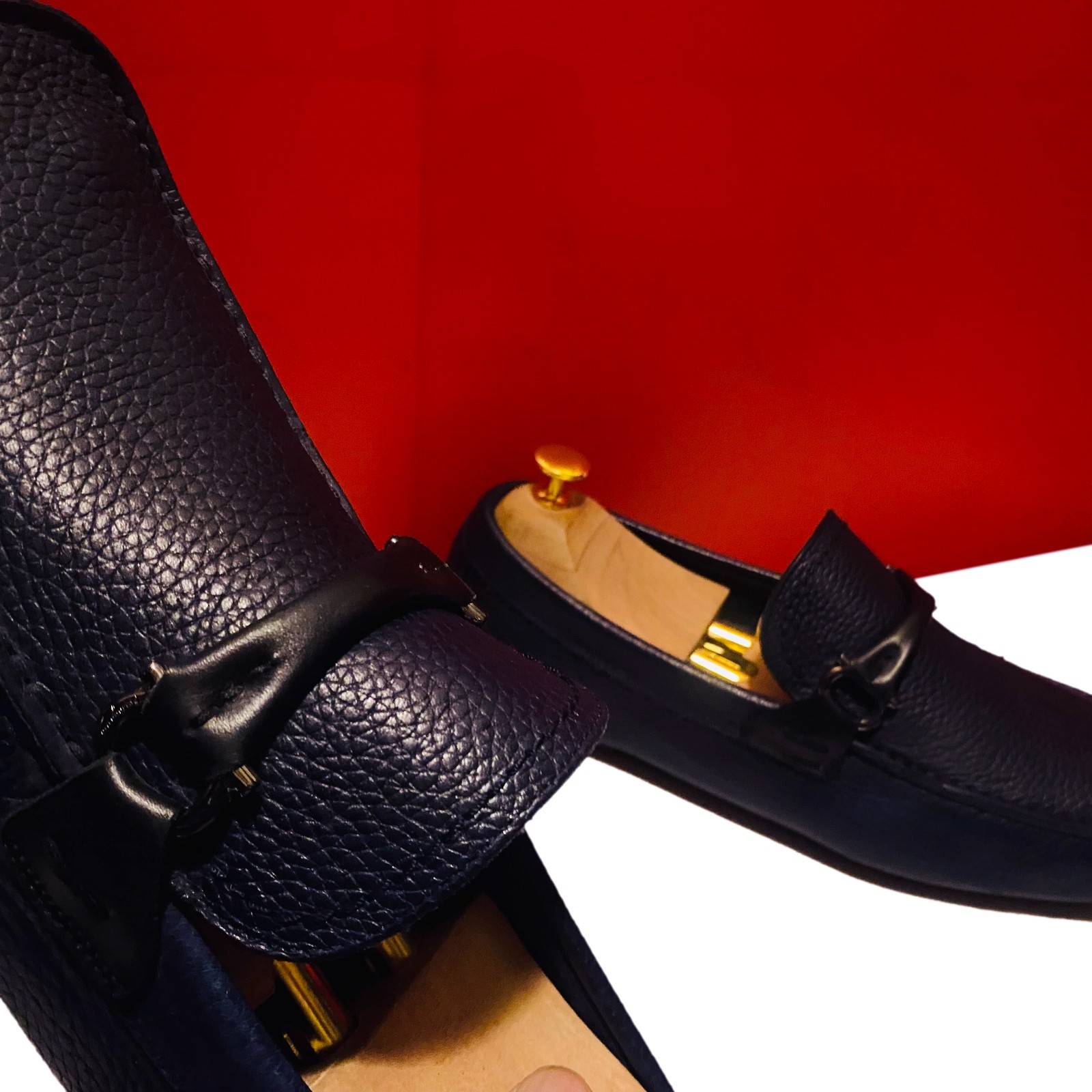 $889.00!!FERRAGAMO MEN'S RARE BLUE LUXURY PEBB LEATHER BIT'S LOAFER SHOES 9 D