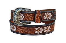Affilare Western Belt Genuine Leather Cowgirl Belt Floral Tooled Leather Belt
