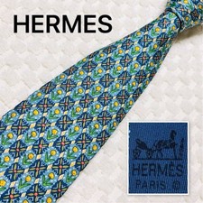 Excellent Condition HERMES Tie Floral Pattern Flower Checkered Botanical Allover