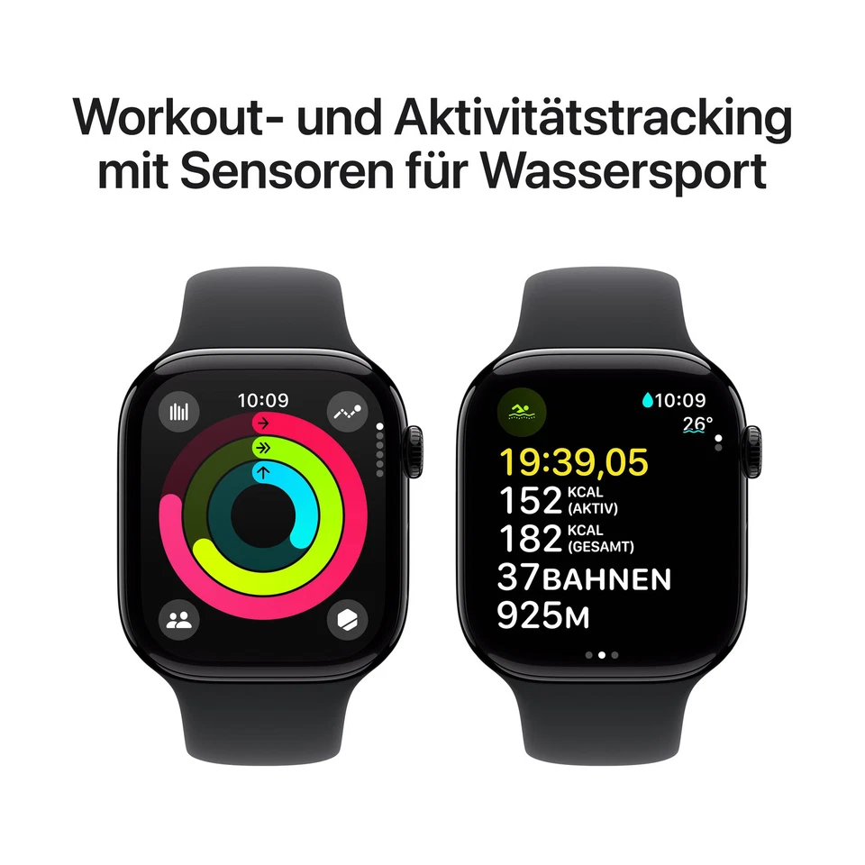 Apple Watch Series 10 GPS 46mm Aluminium Diamantschwarz Sportarmband schwarz ... - Bild 4 von 4