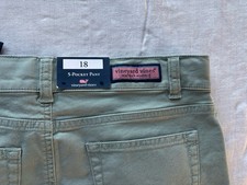 NWT Vineyard Vines Boys Soft Canvas 5-Pocket Pants Sage Olive Sz 18