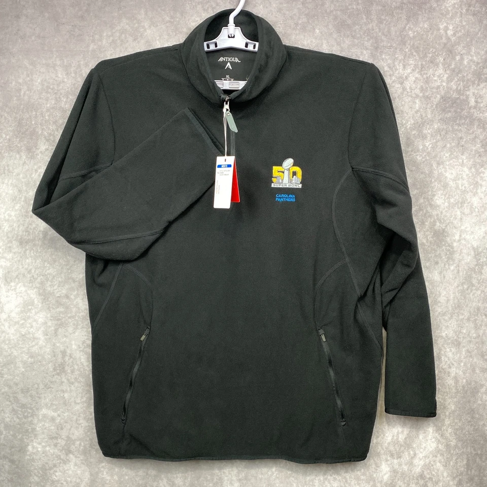 NUEVO CON ETIQUETAS Antigua Superbowl 50 Carolina Panthers Sudadera Polar 1/4 Cremallera Para Hombres XL Foto 2 de 4