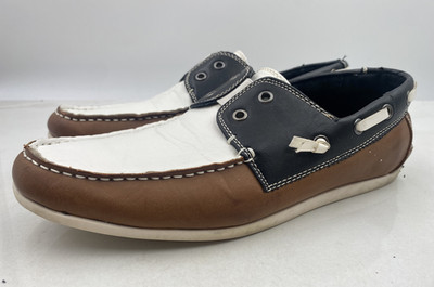 Steve Madden Shoes Mens Sz 8 BRIGGS Black White Brown Boat Loafers