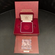 2004 Royal Mint Sovereign Gold  Proof half, Box, Coa, NO COIN.