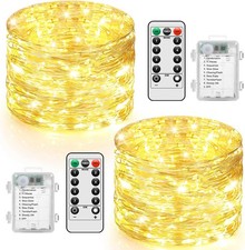 2 Pack 100 LED Fairy Lights Battery Operated with Remote, 33FT Waterproof