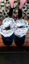 Women’s Bootie Slippers US 9 Slip-On Black/Gray Faux Fur Lined Round Toe