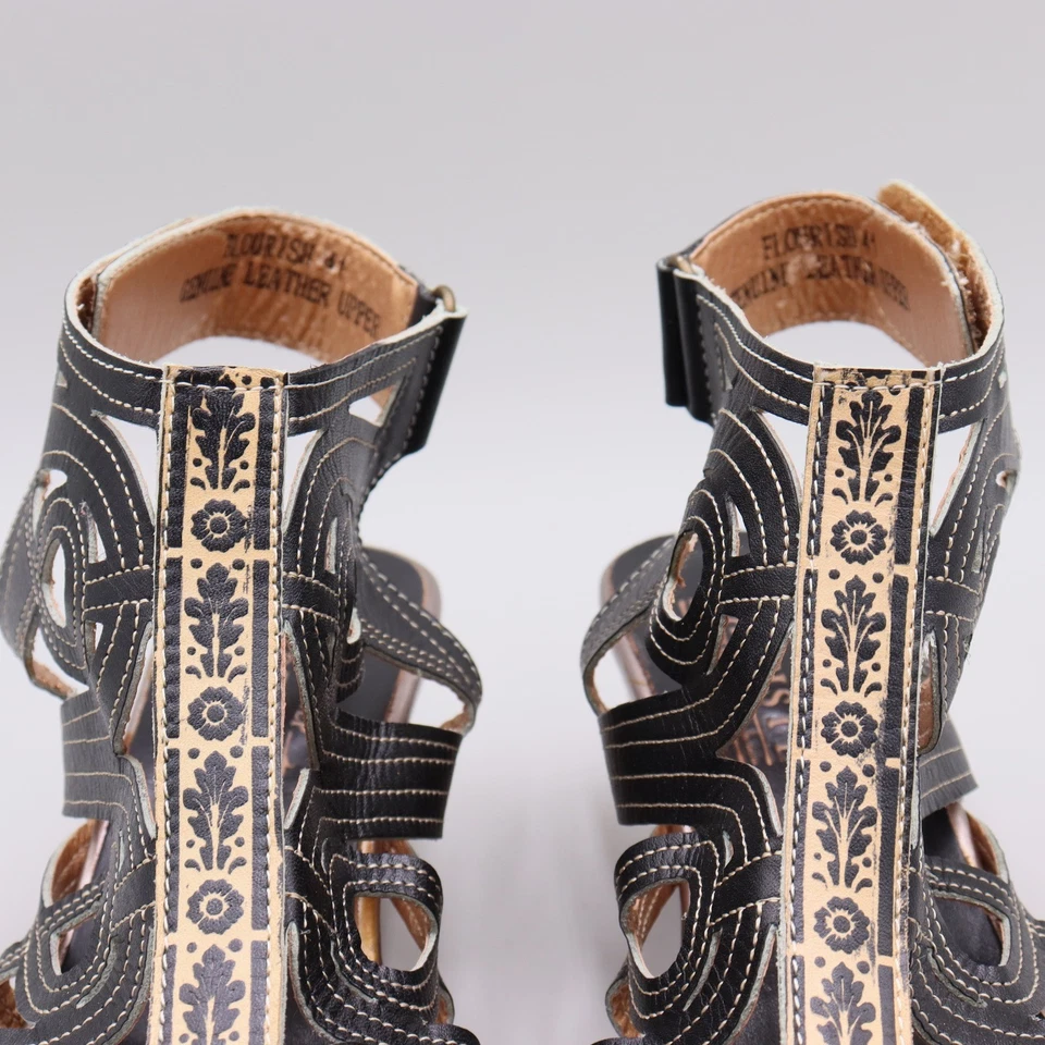 Spring Step L'Artiste Flourish Size 10 Black Leather Cutout Wedge Sandals *READ - Image 3 of 4