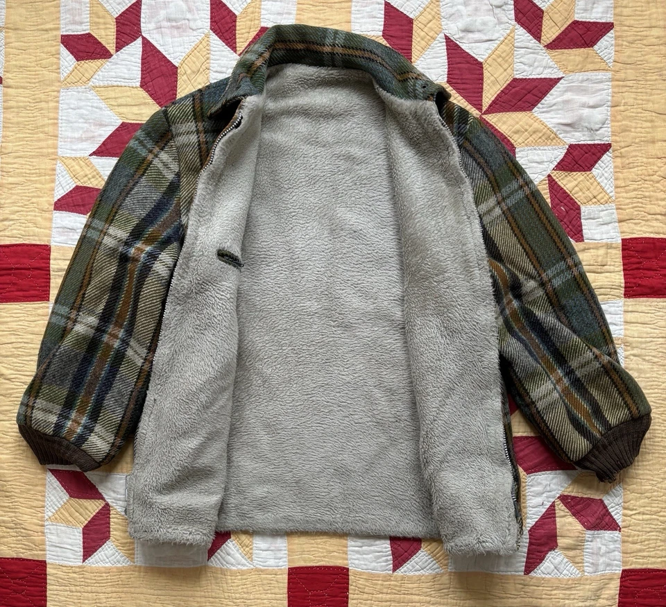 Vintage 60s Plaid Wool Reversible Jacket Fleece Lined Talon Zipper As Is - Image 2 of 4