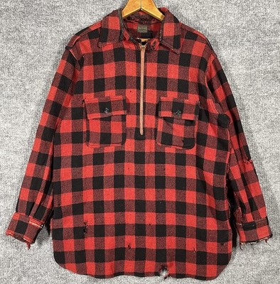 VINTAGE 30s 5 Five Brother Half Zip Flannel Shirt Large Wool Chin