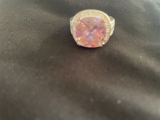 Sterling Silver 925 Square Pink Topaz  Clear Stone Ring Size 8