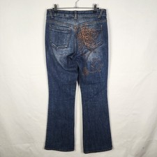 Vintage Y2K Cache Women  s Embroidered Bootcut Denim Mid Rise Jeans Size 8