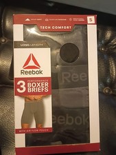 Mens Reebok LongLength Performance Boxer Briefs 3 PACK Size Small Tech Comfort