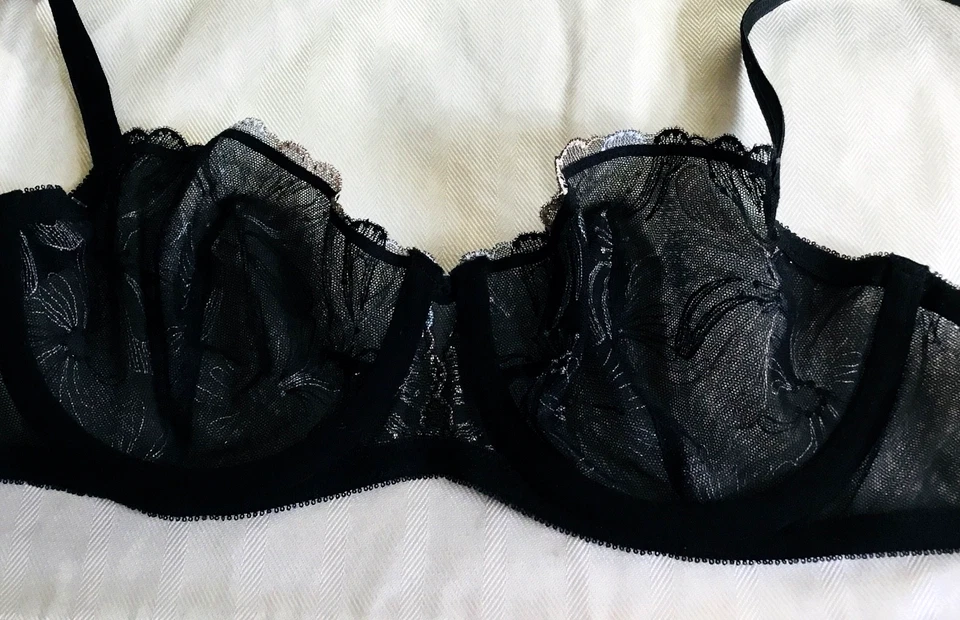 Felina ~ Paramour F115009 ~ Negro ~ Sujetador de encaje con aros semi transparente ~ 36C ~ Nuevo con etiquetas Foto 3 de 4