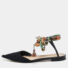 Ballerine alla caviglia Dior nere in tela Jadior a punta taglia 37,5