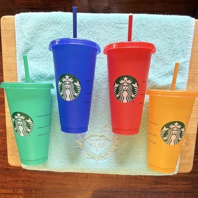 Starbucks Multicolor Plastic Reusable Cups Coffee & Tea Green Blue Red Yellow