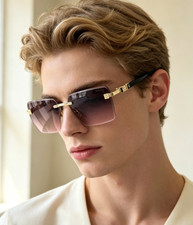 Versace VE2245 60-13-145 Gold Black Rimless Square Sunglasses Pink Gradient Lens