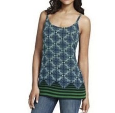 NEW Cabi Tank Top Sz M Style 107 Blue Aqua  Green Mosaic Border Stripe Cami
