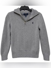 Polo Ralph Lauren Boys M 10-12 Gray Cotton Quarter Zip Sweater Preppy Pony