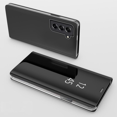 Handy Hülle für Samsung Galaxy S23 Flip Clear View Cover Case Mirror Schwarz