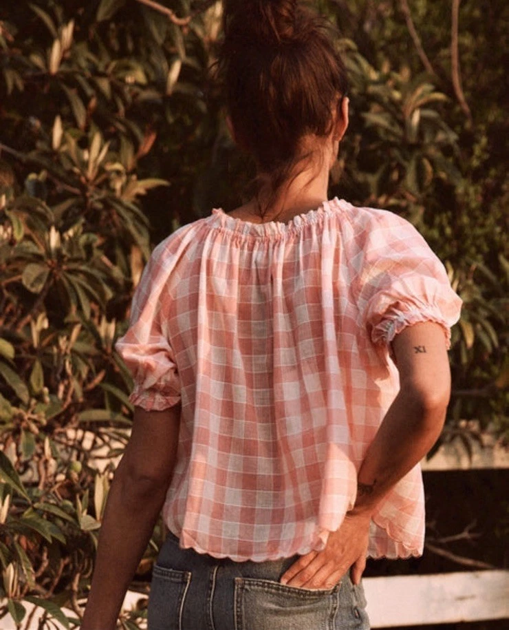 The Great - The Garland Top in Pink with Cream Gingham Size 1 US Small - Image 3 of 4