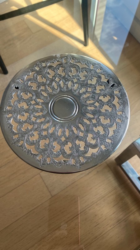 Silverplate Engraved Etched Trivet 8” Round