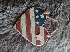 Patriotic Wood Heart Ornament American Flag Red White Blue 4th Christmas Stars