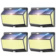 4Pack 468 LED Solar Wall lights PIR Motion Sensor Outdoor Garden Security Lamp