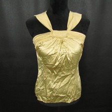 Cache Halter Top Blouse Pullover Ruched Bodice Womens S Gold Silk