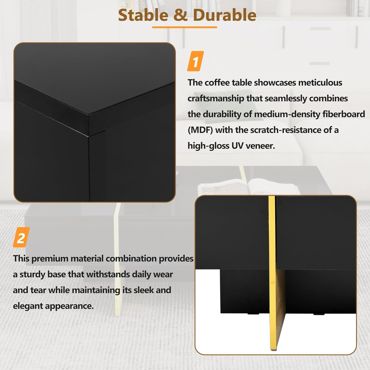 47.2'' X 31.4''Minimalist High Gloss Coffee Table with 2 Drawers, Multi-Storage