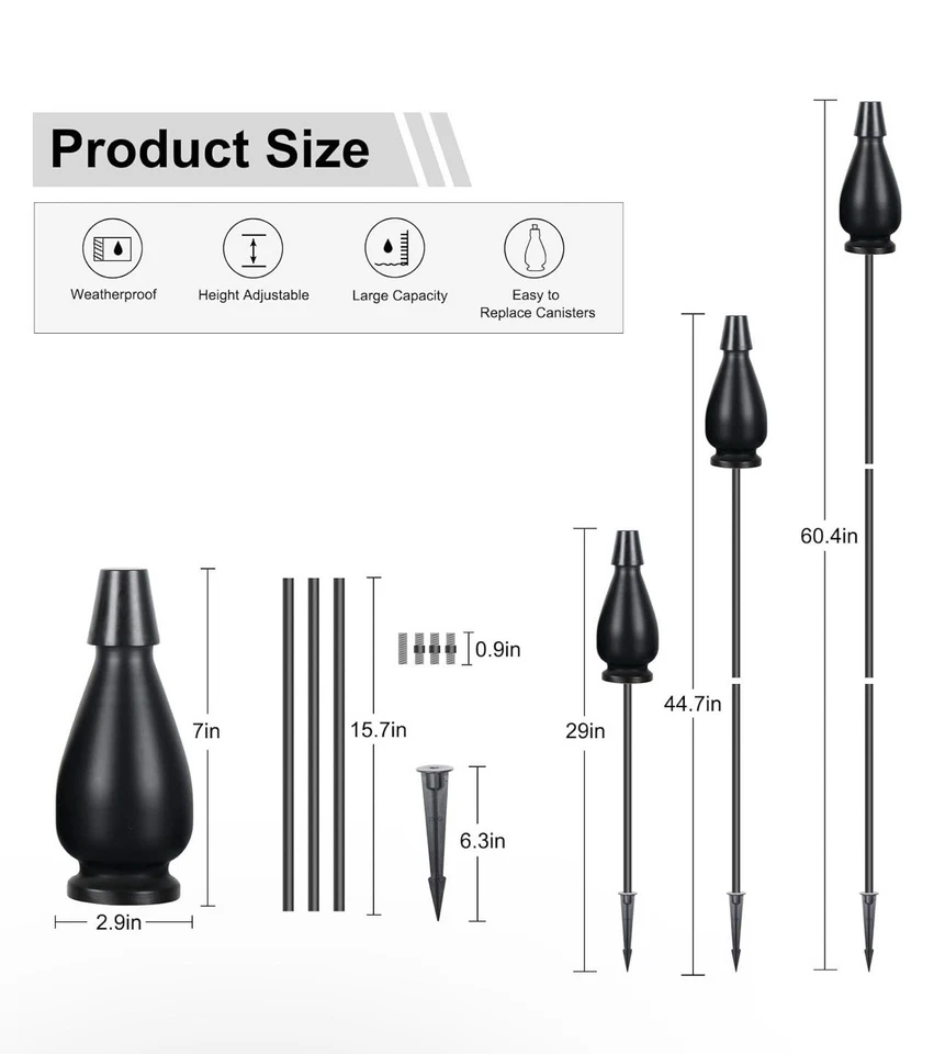 Paquete de 6 antorchas metálicas de citronela para exteriores, antorchas de jardín de 60 pulgadas Foto 4 de 4