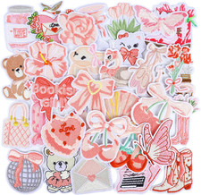Pink Coquette Iron on Patches: 32 Pack Cute Girly Aesthetic Embroidery Patches f