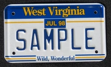 WEST VIRGINIA SAMPLE MOTORCYCLE license plate  1998   SAMPLE - FREE POSTAGE