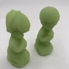 Vintage Fenton Uranium Girl & Boy Praying Satin Glass  Figurines, In Great Cond