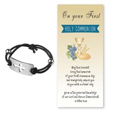First Communion Gifts Black Stretch Bracelet with Cross First Holy Communication