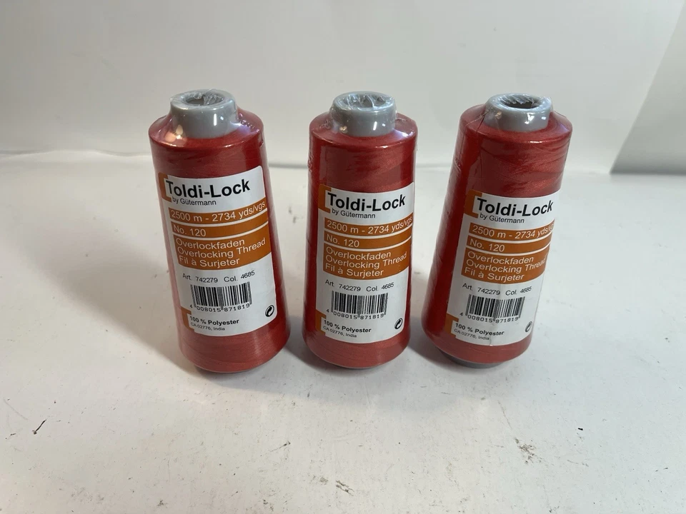 Lot Of 3 Gutermann Toldi-Lock 2,500m/2,734yd Each Col. 4685 (Red) Sealed New - Image 2 of 4