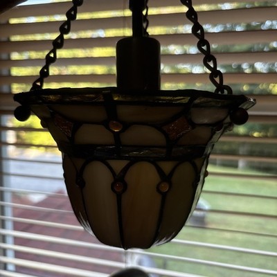 Vintage 8.5'' Stained Glass Bell Turtleback Lamp and Shade, Tiffany Style