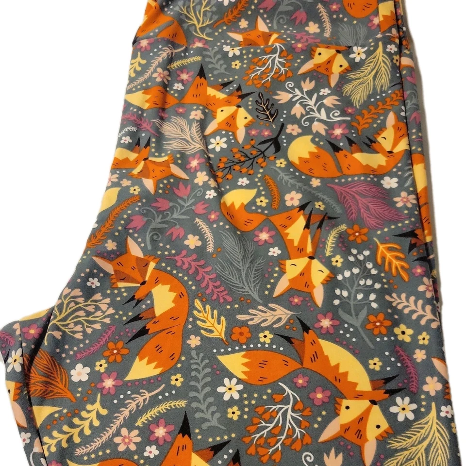 Raro LuLaRoe 2 XL Leggings Zorro Zorro Floral Bosque Naturaleza Foto 3 de 4