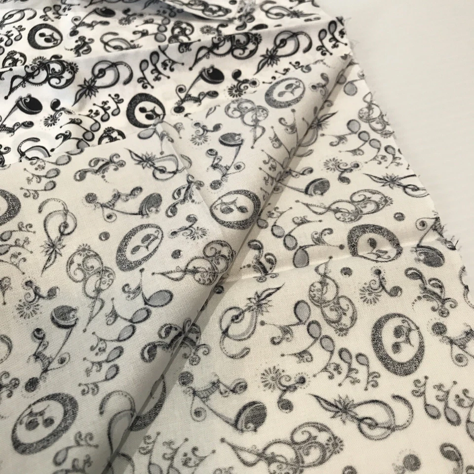 Dancing Music Note Fabric Black & White Nicole Denise Designs 42" X 20" - Image 4 of 4